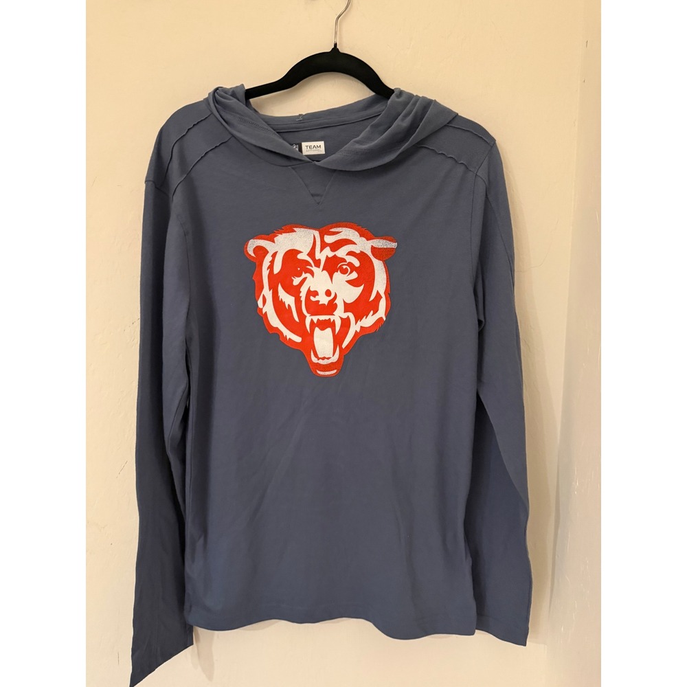 Men's NFL Chicago Bears Distressed Long Sleeve Hooded T-Shirt Size Small NWT